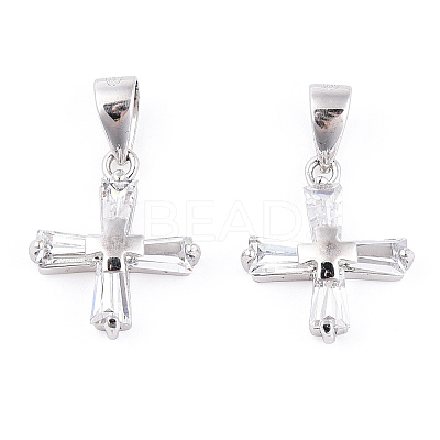 Rhodium Plated 925 Sterling Silver Pave Clear Cubic Zirconia Pendants STER-T007-39P-1