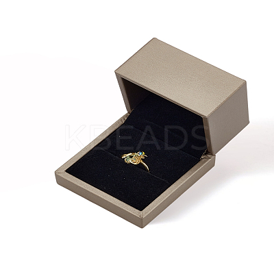 1Pc Imitation PU Leather Covered Wooden Jewelry Ring Boxes OBOX-LP0001-01A-1