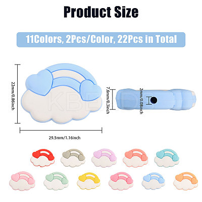 22Pcs 11 Colors Cloud & Rainbow Food Grade Eco-Friendly Silicone Focal Beads SIL-CA0002-94-1