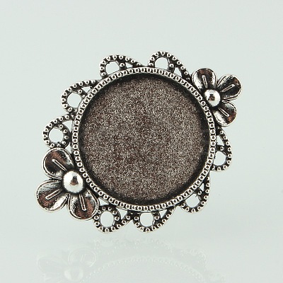 Vintage Adjustable Iron Finger Ring Components Alloy Flower Cabochon Bezel Settings X-PALLOY-O039-10AS-1