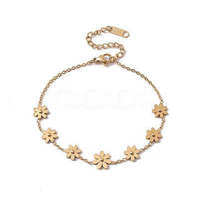316 Stainless Steel Flowers Link Bracelet with Cable Chains for Women BJEW-G655-06G-1