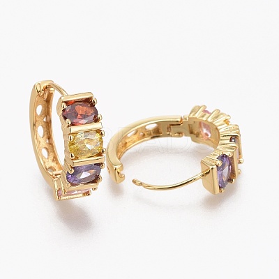 Brass Micro Pave Clear Cubic Zirconia Huggie Hoop Earrings EJEW-L231-46G-1