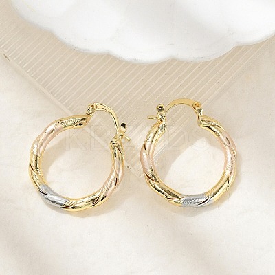 Brass Two Tone Twist Hoop Earrings LS-EJEW-B117-06A-M-1