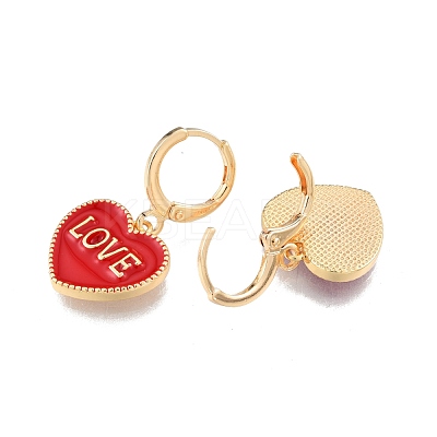 Heart with Word Love Enamel Dangle Leverback Earrings EJEW-N012-108E-1