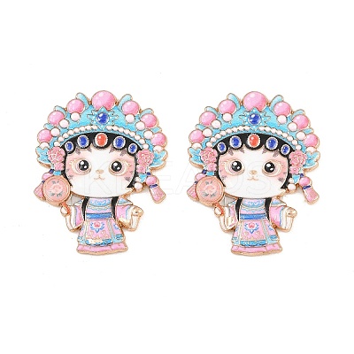 Peking Opera Cat Alloy Enamel Cabochons AL-CBA1A6F-04KCG-A-1