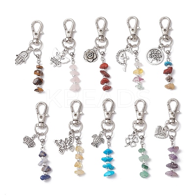 Natural & Synthetic Gemstone Chip Beaded Pendant Decorations HJEW-JM03265-1