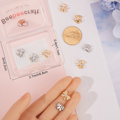 12Pcs 2 Colors Brass with Glass Rhinestone Charms KK-BBC0013-92-1