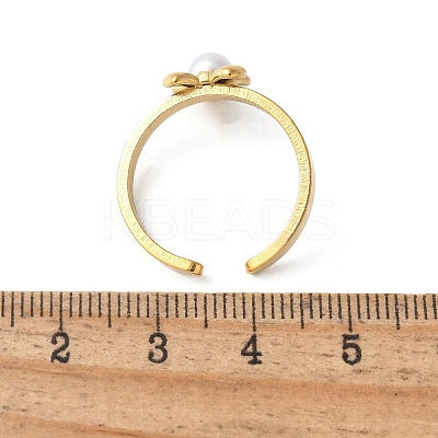 304 Stainless Steel Plastic Pearl Open Cuff Ring for Women RJEW-Z088-05G-1