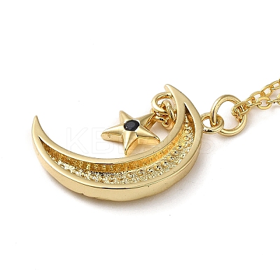 Golden Brass Crescent Moon Pendant Necklace with Rhinestone NJEW-Z015-01A-G-1