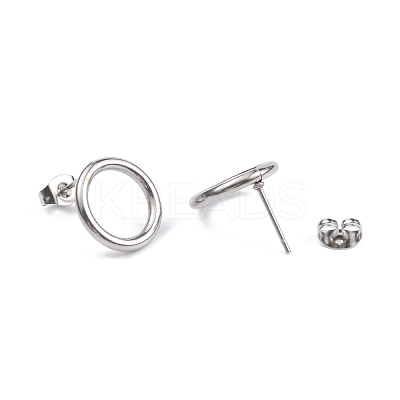 304 Stainless Steel Ring Stud Earrings for Women LS-EJEW-WH0012-001-1