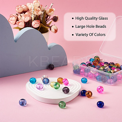 100Pcs 10 Colors Transparent Glass European Beads GLAA-CD0001-12-1