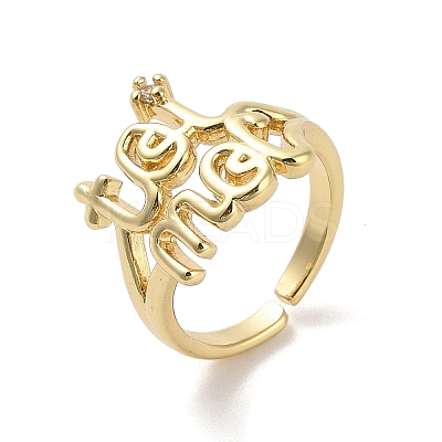 Brass Pave Cubic Zirconia Open Cuff Rings RJEW-M170-21G-1