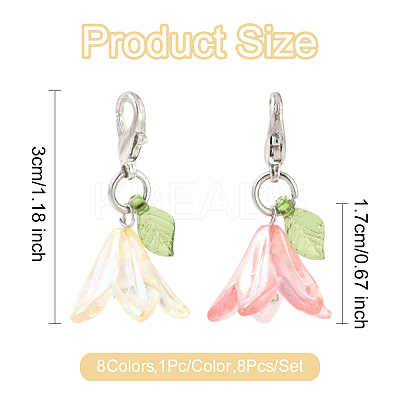8Pcs 8 Colors Flower Acrylic Pendant Decorations HJEW-FS00034-01-1