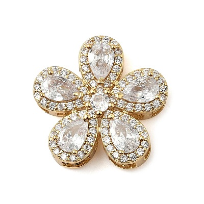 Brass Pave Cubic Zirconia 5-Petal Flower Multi-Strand Links KK-I276-30G-1