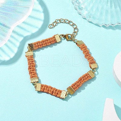 Braided Waxed Polyester Rectangle Link Chain Bracelets BJEW-JB10000-1