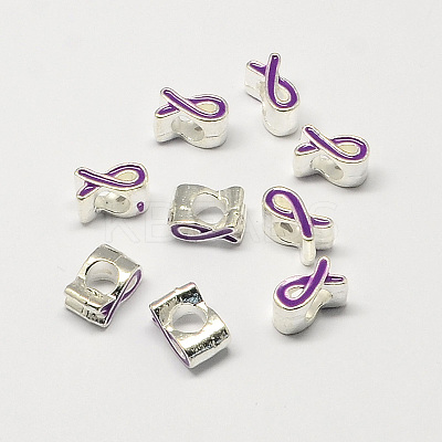 Alloy Enamel Awareness Ribbon Large Hole European Beads MPDL-R036-41G-1