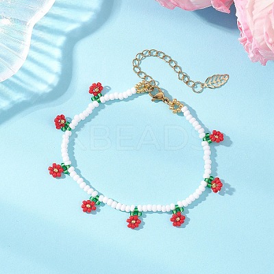 Floral Glass Seed Bead Charm Bracelets for Women BJEW-MZ00306-1