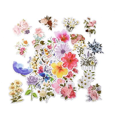 50Pcs Cartoon Flower Paper Sticker Label Set DIY-G066-05-1