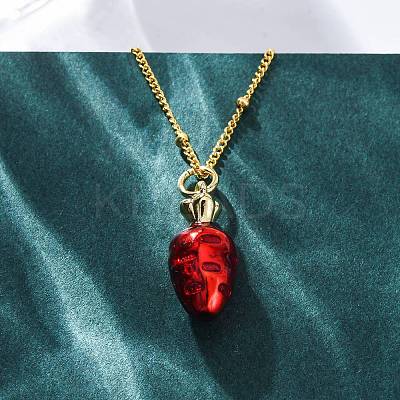 Brass FireBrick Enamel Pendant Necklaces for Women NJEW-K381-08C-G-1