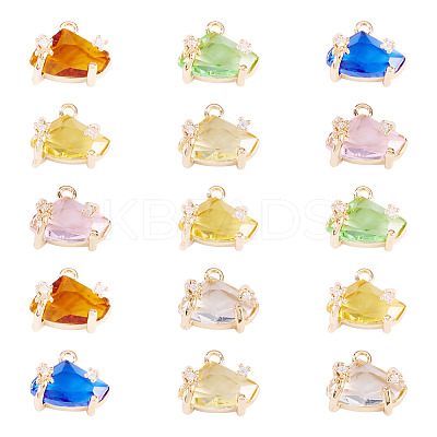 15Pcs Brass Micro Pave Cubic Zirconia with Glass Charms KK-TA0001-82-1