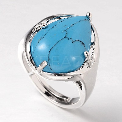 Teardrop Platinum Tone Brass Gemstone Adjustable Wide Band Rings RJEW-L062-02G-1