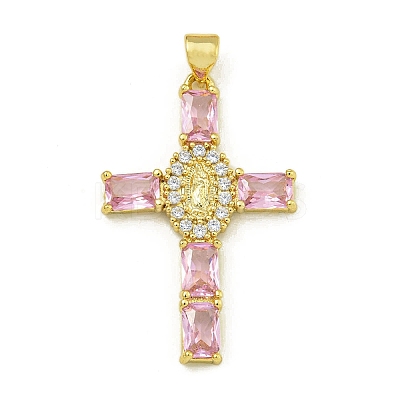 Rack Plating Brass Pave Cubic Zirconia Pendants KK-U029-01G-03-1