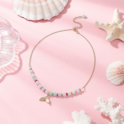 Natural Mixed Stone & Quartz Crystal Round Beaded Necklaces NJEW-JN05302-02-1