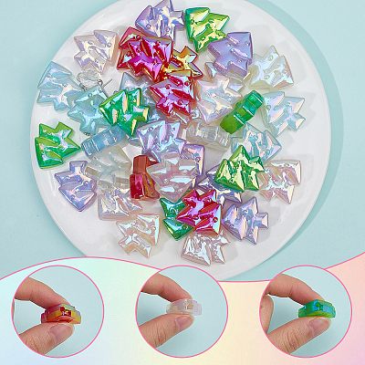 48Pcs 6 Colors Christmas Rainbow Iridescent Plating Acrylic Beads MACR-SP0001-34-1