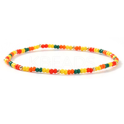 Summer Theme Glass Seed Bead & Brass Beads Stretch Bracelets MU3980-5-1
