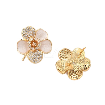 Brass Micro Pave Cubic Zirconia Stud Earrings Findings EJEW-B063-02G-1