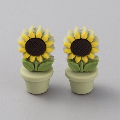 Sunflower Flowerpot Food Grade Eco-Friendly Silicone Beads SIL-TAC0002-20-1