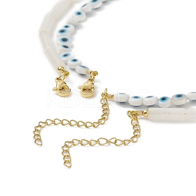 2Pcs 2 Style Natural White Jade & Lampwork Evil Eye Beaded Necklaces Set NJEW-JN04172-1