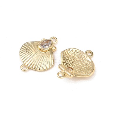 Brass Pave Cubic Zirconia Shell Shape Connector Charms KK-L255-10G-1