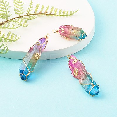 Electroplate Natural Quartz Crystal Pendants PALLOY-JF00741-02-1