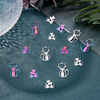 80Pcs 4 Style 201 Stainless Steel Filigree Pendants STAS-DC0008-69-1