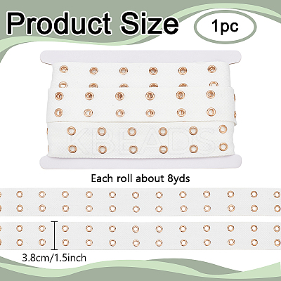 8 Yards Polyester Ribbon with 2-Row Golden Tone Alloy Eyelets SRIB-NB0001-18A-1
