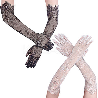 2 Pairs 2 Colors Polyester Long Lace Gloves AJEW-LP0008-33-1
