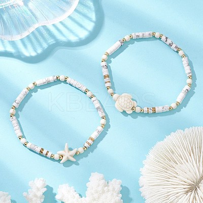 2Pcs Natural Howlite & Dyed Synthetic Turquoise Beads Stretch Bracelets for Women BJEW-JB13216-1