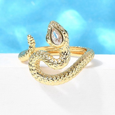 Brass Micro Pave Cubic Zirconia Cuff Rings for Women RJEW-D301-31G-1