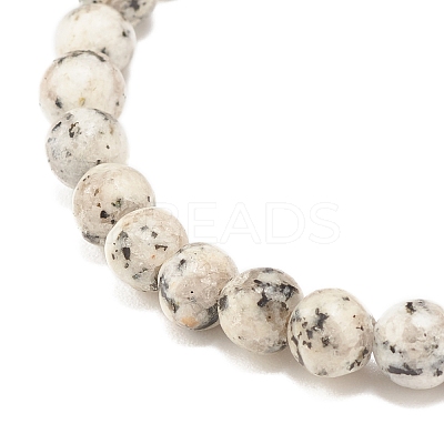 Natural Sesame Jasper/Kiwi Jasper Round Beaded Stretch Bracelet BJEW-JB07873-01-1