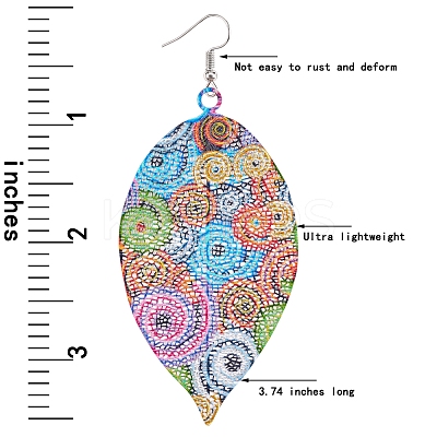 4 Pairs 4 Style Spray Painted Stainless Steel Holllow Leaf Dangle Earrings EJEW-SZ0001-35-1