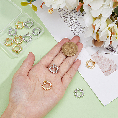 12Pcs 2 Colors Brass Micro Pave Clear Cubic Zirconia Pendants KK-DC0003-34-1