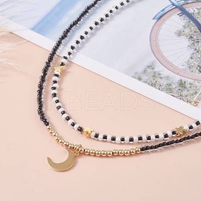 Star & Moon Pendant Necklaces Set for Teen Girl Women NJEW-JN03738-01-1