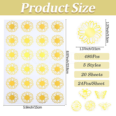 20 Sheets 5 Styles Gold Foil Self-adhesive Stickers DIY-CP0010-86-1