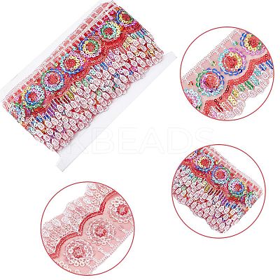 4~4.5M Ethnic Style Polyester Lace Trim with Colorful Paillette OCOR-GF0002-39B-1
