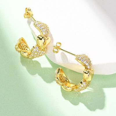 Brass Micro Pave Clear Cubic Zirconia Stud Earrings EJEW-D322-07G-01-1
