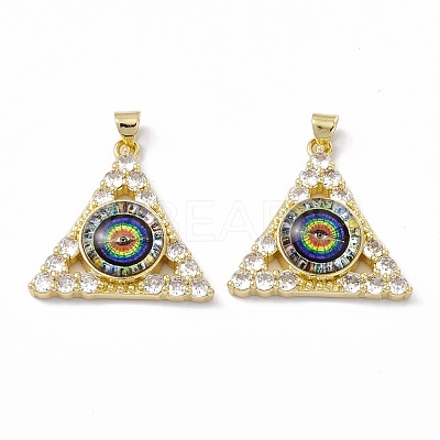 Rack Plating Brass Micro Pave Clear Cubic Zirconia Pendants ZIRC-C041-35G-1