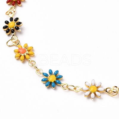 Golden Brass Flower Enamel Links Anklets AJEW-AN00333-01-1