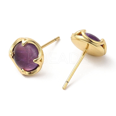 Natural Amethyst Flat Round Stud Earrings EJEW-A099-02G-1