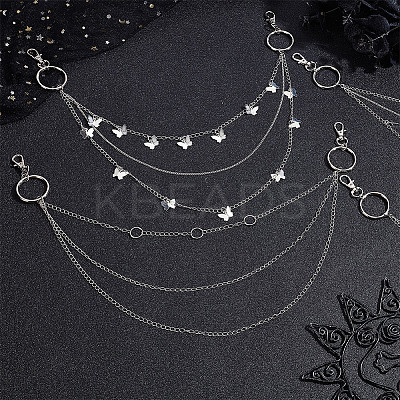 4Pcs 4 Style Butterfly & Cross & Sword Brass Pocket Pants Waist Chains with Zinc Alloy Clasps AJEW-GO00021-1